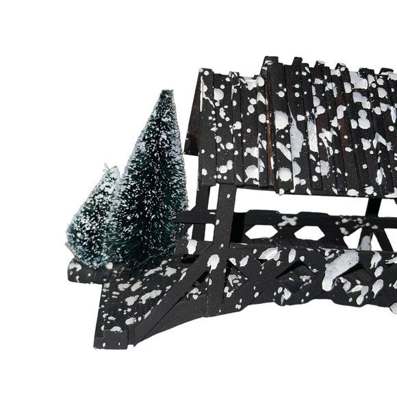 Vtg Lemax Wooden Bridge With Trees Chrstmas Village Table Accent Snow Holiday - Picture 3 of 12